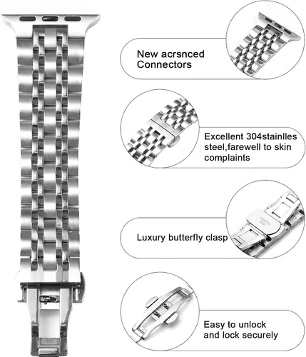 Vista 7 de SaNgaiMEi Compatible for Apple Watch Band Men 38mm 40mm 41mm 42mm 44mm 45mm Stainless Steel Iwatch Band Replacement Apple Watch Series 8 7 6 5 4 3 2