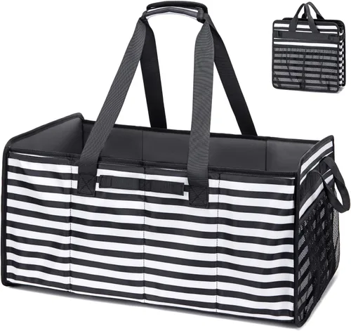 Vista 9 de Bolsa de mano extragrande con marco de alambre, plegable, reutilizable, bolsas de compras resistentes para comestibles con asas, organizador