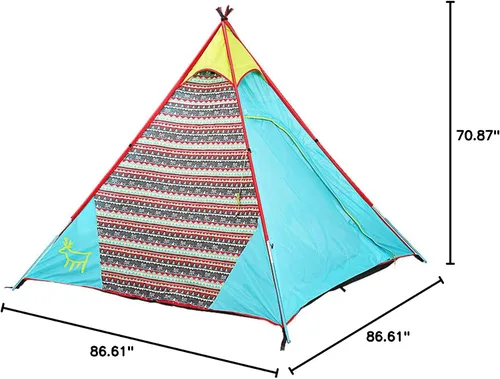 Vista 8 de Tienda de campaña tipi Capacidad para 4 personas Perfecto para acampar para familiares y amigos Diseño impermeable para 4 estaciones con Marrón