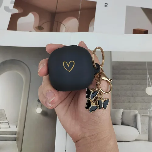 Vista 7 de Compatible con Samsung Galaxy Buds FE/Buds 2 / Buds Pro/Buds Live/Buds 2 Pro, funda de silicona suave con patrón de corazón dorado con bonito Negro