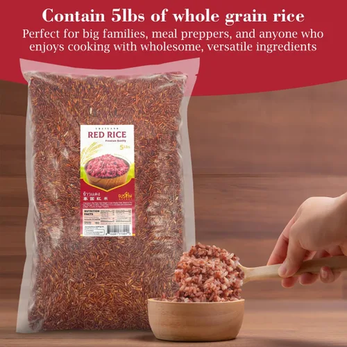 Vista 3 de Fusion Select Arroz rojo de 5 libras, arroz rojo de alta calidad, arroz de grano largo sin OMG, naturalmente sin gluten, arroz tailandés no pegajoso