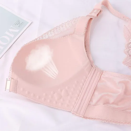 Vista 4 de FEOYA Sujetador de cierre frontal para mujer, brasier de encaje en la parte posterior, brasier sin aros acolchado