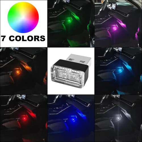 Vista 6 de 7 piezas USB LED lámpara de ambiente interior del coche, iluminación ambiental LED nocturna, mini luz USB, iluminación de decoración interior, luz