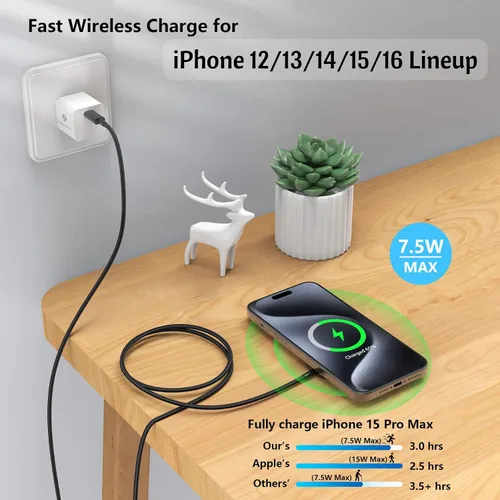 Vista 2 de ZEROLEMON Cargador inalámbrico magnético de 10 pies, compatible con MagSafe, almohadilla de carga inalámbrica rápida con cable trenzado de 10 pies