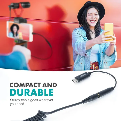 Vista 7 de Movo UCMA-1 Cable adaptador de micrófono TRS hembra de 0.138 in a conector USB tipo C Dongle - Compatible con Samsung Galaxy, Pixel, Moto, HTC, iPad