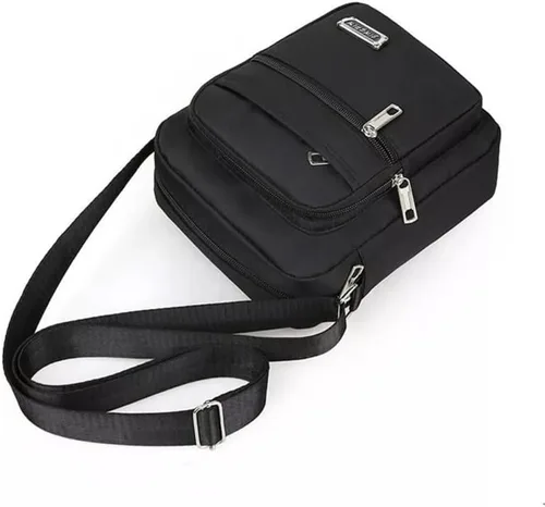 Vista 6 de Bolso bandolera de lona para hombre, bolso bandolera para hombre, bolso cruzado para hombre, bolso de hombro negro