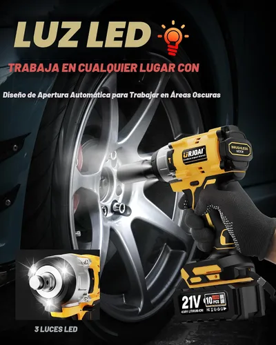 Vista 7 de Urjoai Llave de impacto inalámbrica - 590 pies-libra (800N.m) sin escobillas de 1/2 pulgada, pistola de impacto de alto par de 3300 RPM, 2