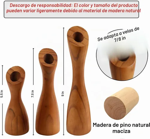 Vista 5 de OLEEK portavelas cónicos de madera - portavelas cónicos de madera para centro de mesa - portavelas de madera (9", 8", 6") - portavela de madera