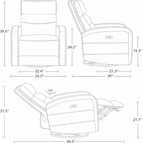 Vista 2 de Watson & Whitely Sillón reclinable, deslizador, mecedora y giratorio de potencia, sillón pequeño con puerto de carga para sala de estar, cuero