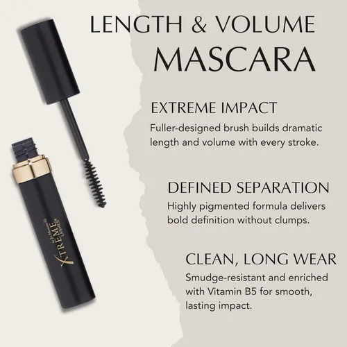 Vista 3 de Xtreme Lashes Máscara de longitud y volumen, negro, 0.25 onzas, compatible con extensiones de pestañas, maquillaje impermeable de larga duración