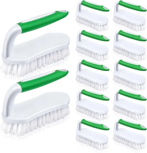 Vista 10 de Lallisa 12 piezas de cepillos para limpieza con mango, cómodo de agarrar, resistentes, flexibles y rígidas, cepillos a granel para ducha, baño, verde