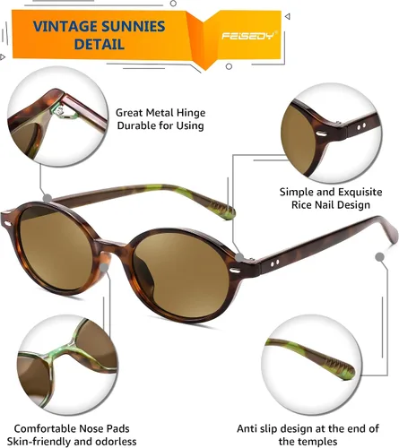 Vista 5 de FEISEDY Gafas de sol ovaladas retro para mujer de los años 90, estrechas, redondas, ligeras, Y2k, de moda, B1171