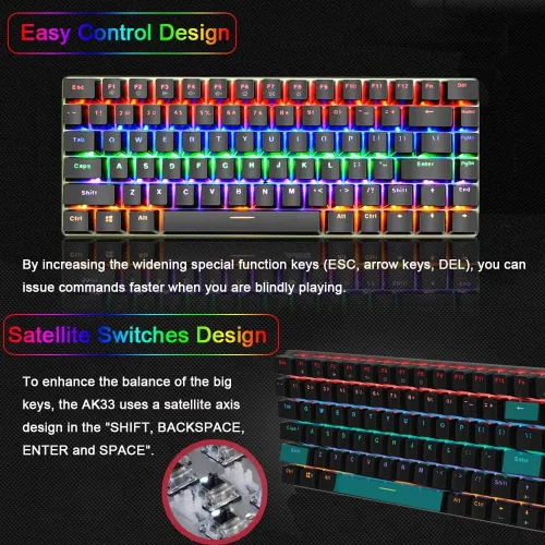 Vista 4 de LexonElec Teclado mecánico para juegos con cable tipo C de metal mecánico con interruptor azul teclado de computadora con retroiluminación LED arco