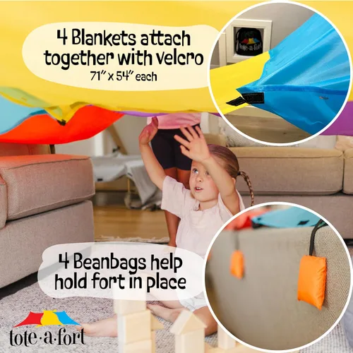 Vista 7 de Tote a Fort Original XL Conjunto de construcción de fuerte con manta - Tienda de campaña portátil para jugar - Juego de juguetes para interiores