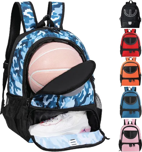 Vista 15 de Mochila de baloncesto para hombres y mujeres con compartimento para pelota y zapatos, capacidad de 30L, ligera y transpirable, mochila de fútbol