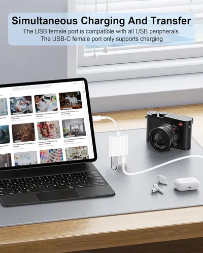 Vista 3 de Adaptador de cámara USB C a USB para iPhone 16/15, adaptador OTG hembra USB3.0 con puerto de carga rápida para iPhone 16/16 Pro Max/16 Plus/15 Pro