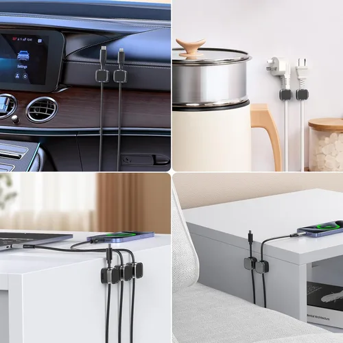 Vista 7 de Clips magnéticos para cable, paquete de 6 organizador de cables soporte para accesorios de escritorio y oficina, soporte para cables para ocultar