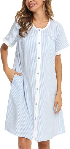 Vista 3 de YOZLY Vestido de casa para mujer, de manga corta, abrigos de casa, bata de moomoo con bolsillos