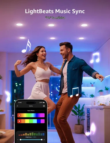 Vista 5 de Bombillas inteligentes LED BR2 AI de Lepro - Iluminación generada por IA, LightGPM 4 con LLM, sincronización de música LightBeats, control de voz a