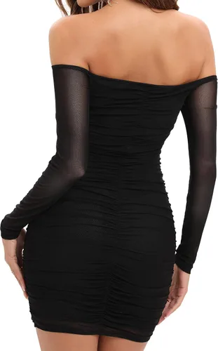 Vista 3 de Just Quella Vestido de malla de manga larga con hombros descubiertos para mujer