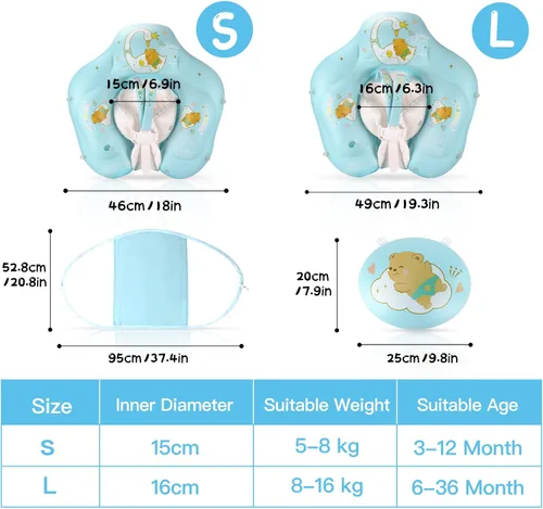 Vista 6 de WYRIAZA Flotador para bebé con toldo UPF50+ protección solar para bebés recién nacidos y niños pequeños inflables para natación, natación