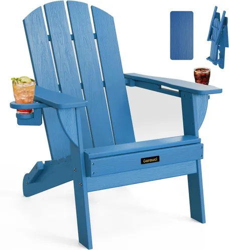 Vista 17 de Silla Adirondack Plegable, Sillas Adirondack de Plástico con Textura de Madera con 2 Portavasos, Silla para Hoguera de HDPE Resistente a