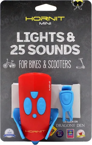 Vista 12 de Hornit Mini bocina de bicicleta y scooter con faros para niños
