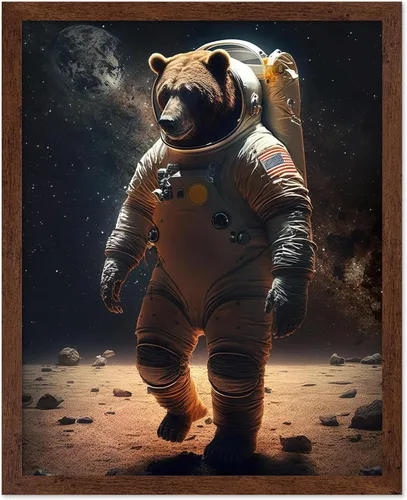 Vista 39 de Poster Master Póster vintage de animales – Impresión retro divertida – Regalo para artista, amigo – Oso Grizzly en traje espacial, astronauta, luna