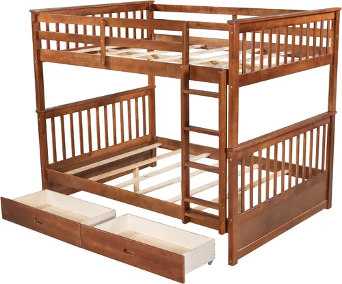 Vista 4 de Harper & Bright Designs Litera de tamaño matrimonial sobre matrimonial con cajones, litera de tamaño matrimonial, base de cama de madera maciza