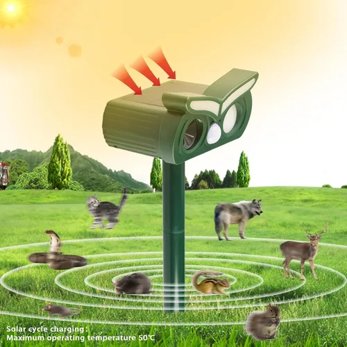 Vista 4 de Repelente solar de ciervos, repelente ultrasónico de animales al aire libre, repelente de ardillas, repelente de ratones, repelente de gatos al aire