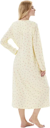 Vista 2 de Keyocean - Camisón para mujer, 100% algodón, suave, cálido, cómodo, ropa de dormir y descanso para otoño e invierno