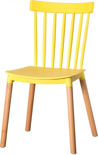 Vista 12 de Fabulaxe Silla de comedor de plástico moderna diseño Windsor con patas de madera de haya, color blanco juego de 2