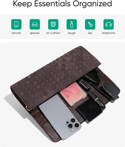 Vista 6 de Bolso de mano tejido de gamuza para mujer, bolso cruzado o de noche de hombro para bodas, fiestas, citas nocturnas y eventos formales Woven Suede
