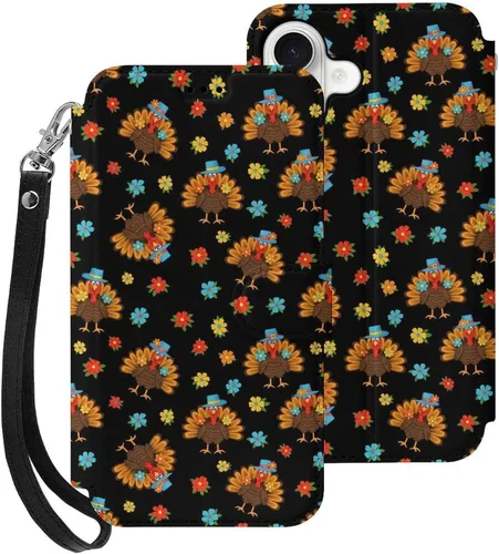 Vista 29 de SWEET TANG Compatible with iPhone 17 Pro Wallet Case Women PU Leather Shockproof Protective Folio Flip Cover (Cute Thanksgiving Turkey Maple Leaf)