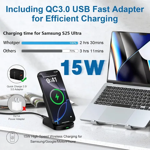 Vista 2 de Soporte de carga rápida del cargador inalámbrico Samsung de 15W para Galaxy S26 Ultra S26+ Desk Wireless Android Phone Charger Charging Station