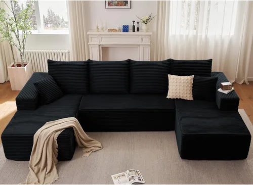 Vista 17 de Lakifun Sofá en Forma de L de 107" con Otomana, Seccional Modular Moderno Sofá Cómodo en Forma de U Nube, Asiento Profundo, Chaise Longue Cama