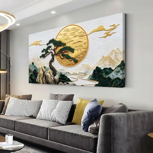 Vista 45 de ZOMNAI Arte de pared de mujer japonesa, pintura de estilo asiático, fondo amarillo, decoración de pared, tatuaje de peces en la parte posterior