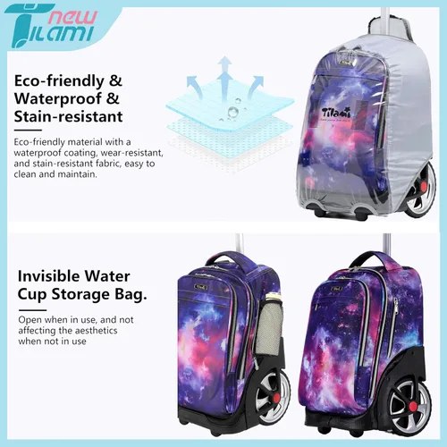 Vista 75 de NEW TILAMI Mochila con ruedas de 19 pulgadas con bolsa de almuerzo para niñas y niños, mochila para laptop con ruedas, bolsa de mano duradera