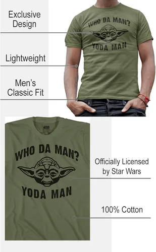 Vista 2 de STAR WARS Who Da Man Yoda - Camiseta gráfica para hombre Verde