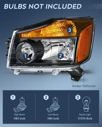 Vista 2 de Ensamble de faros Nilight Compatible con 2004 2005 2006 2007 2008 2009 2010 2011 2012 2013 2014 2015 Nissan Titan Armada Faros de Repuesto Carcasa