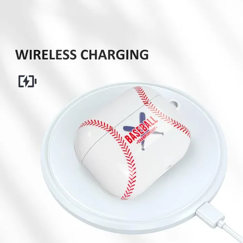 Vista 5 de Funda para Airpods Pro, diseño de béisbol, a prueba de golpes, para auriculares, Airpods Pro, con llavero frontal LED visible