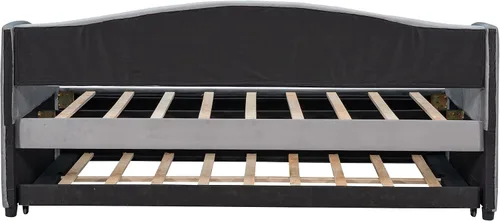 Vista 6 de Sofá cama nido con cama nido, tamaño individual, tapizada, de tela, marco de tablillas, soporte para dormitorio, sala de estar, no necesita caja