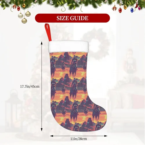 Vista 2 de Large Christmas Stockings 18 Inch - Soft Cuff Cyber Retro Western Cowboy Print Family Stockings for Christmas Plush Decorations for Xmas Tree