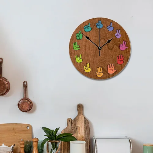 Vista 6 de ASL - Reloj de pared de grano de madera de 10 pulgadas, reloj de pared de arco iris, funciona con pilas, sin tictac, reloj de madera vintage