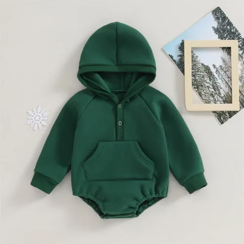 Vista 2 de Hoanselay Ropa de otoño e invierno para recién nacido, sudadera con capucha, mameluco de manga larga, mameluco cálido y sólido