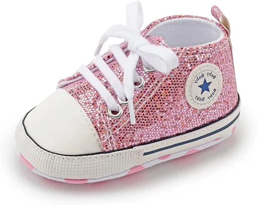 Vista 6 de Zapatos de lona para recién nacidos, para niños y niñas, suela suave, sin cordones, para primeros pasos, zapatos planos para cuna, de mezclilla