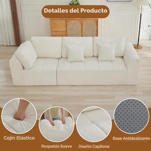 Vista 7 de Sofás seccionales modulares de 110 pulgadas para sala de estar, sofá seccional comprimido sin hueso, sofá de espuma viscoelástica tapizado de 3 Beige