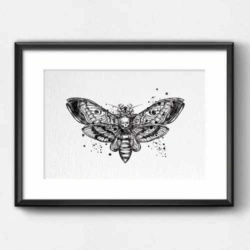 Vista 4 de Dignovel Studios 11 x 14 sin marco cabeza de muerte halcón polilla insecto tótem ciencia animal acuarela arte impresión póster pared guardería niños
