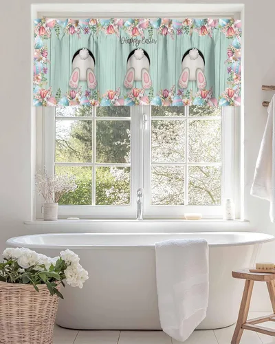 Vista 131 de Cenefa de cortina con lazo rojo de Navidad para ventanas, sala de estar, cocina, baño, granja, bolas de Navidad de acuarela con diseño de bayas