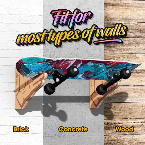 Vista 5 de Yes4All Estante único de madera para patineta, almacenamiento de longboard montado en la pared para decoración del hogar y organizador de garaje